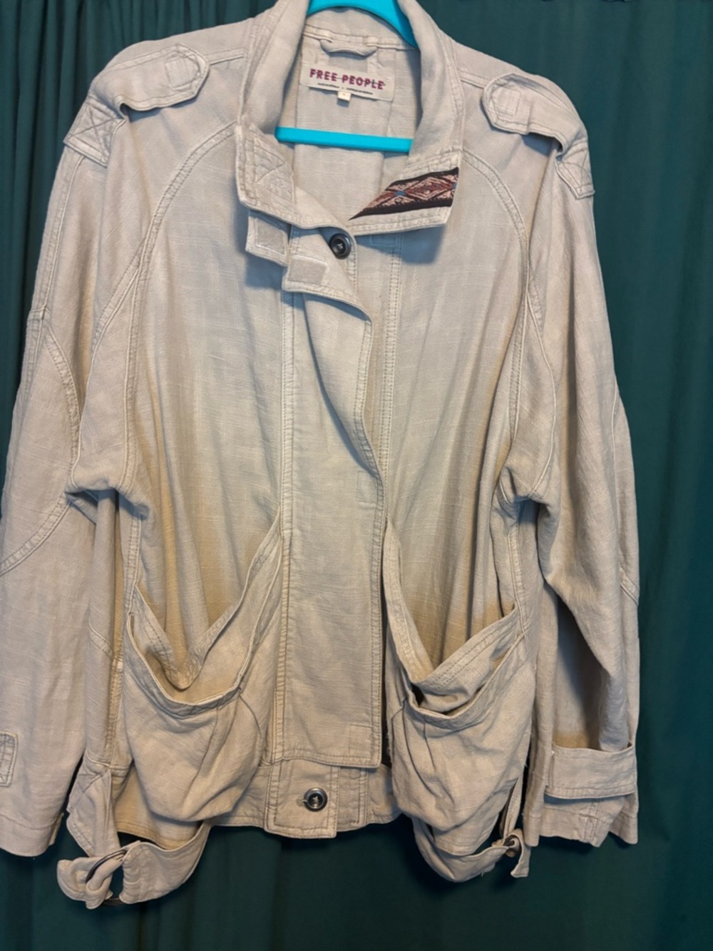 Free People Cream Utility Jacket with Relaxed Silhouette